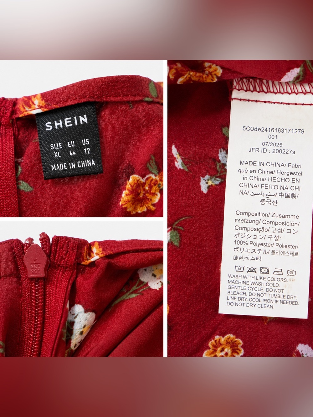 SHEIN Red Floral Long Sleeve Maxi Dress | XL - Picture 5 of 5